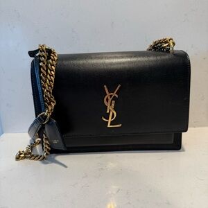 Yves Saint Laurent Black Crossbody with Gold Chain